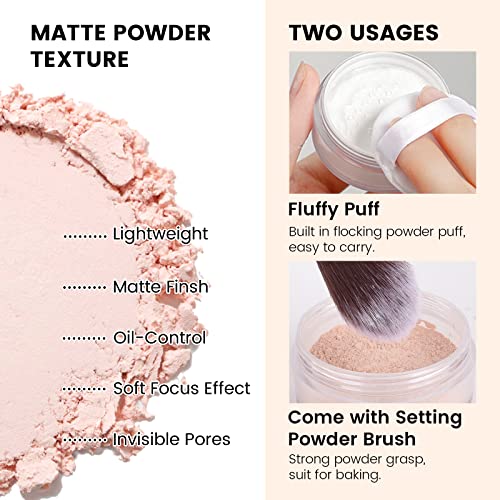 Freeorr Loose Face Powder, Oil Control Minimizes Pores And Fine Lines, Loose Baking Face Setting Powder Makeup, Oil Control Soft Focus Effect Make Up Setting Powder, Matte Ultra Flawless Finish,8G (02 Pink Complexion) #TOP2