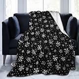 Gbuzozie Winter Snowflakes Black Fleece Blanket Lightweight Ultra-Soft Christmas Throw Blanket for Sofa Couch Bed Camping Travel - Super Soft Cozy Microfiber Blanket 50'X40'