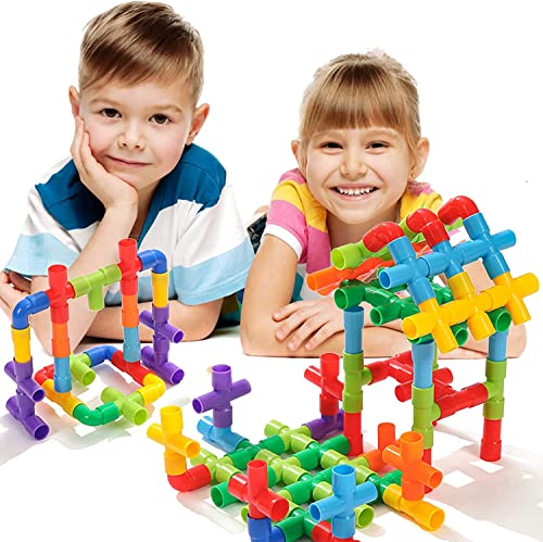 Image of 50+ Creative Pipe Building Blocks Toy Set for Kids | Colorful Puzzle Construction Learning Toys for Boys & Girls | Educational Blocks for 3-8 Years | Fun Toy for Toddlers & Preschoolers