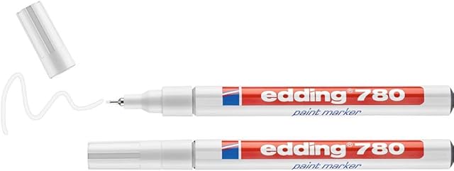 edding 780 gloss paint marker - white - pack of 2 paint markers - extra-fine round nib 0.8 mm - paint pen for glass, pebbles, wood, plastic, paper - waterproof, high coverage