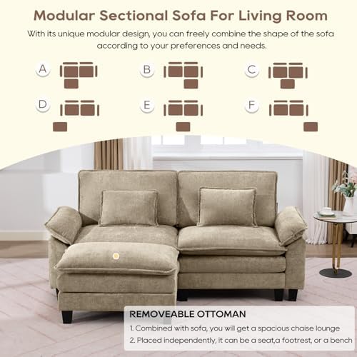 IPKIG Modular Sectional Sofa, Comfy Cloud Couch Modular Couch Sofa for Living Room, Basement, DIY Combination (Khaki, 82.6" - L Shaped) - 1
