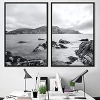 2 Piece Framed Canvas Wall Art Black and White Scenery Canvas Prints Home Artwork Decoration for Living Room,Bedroom - 16