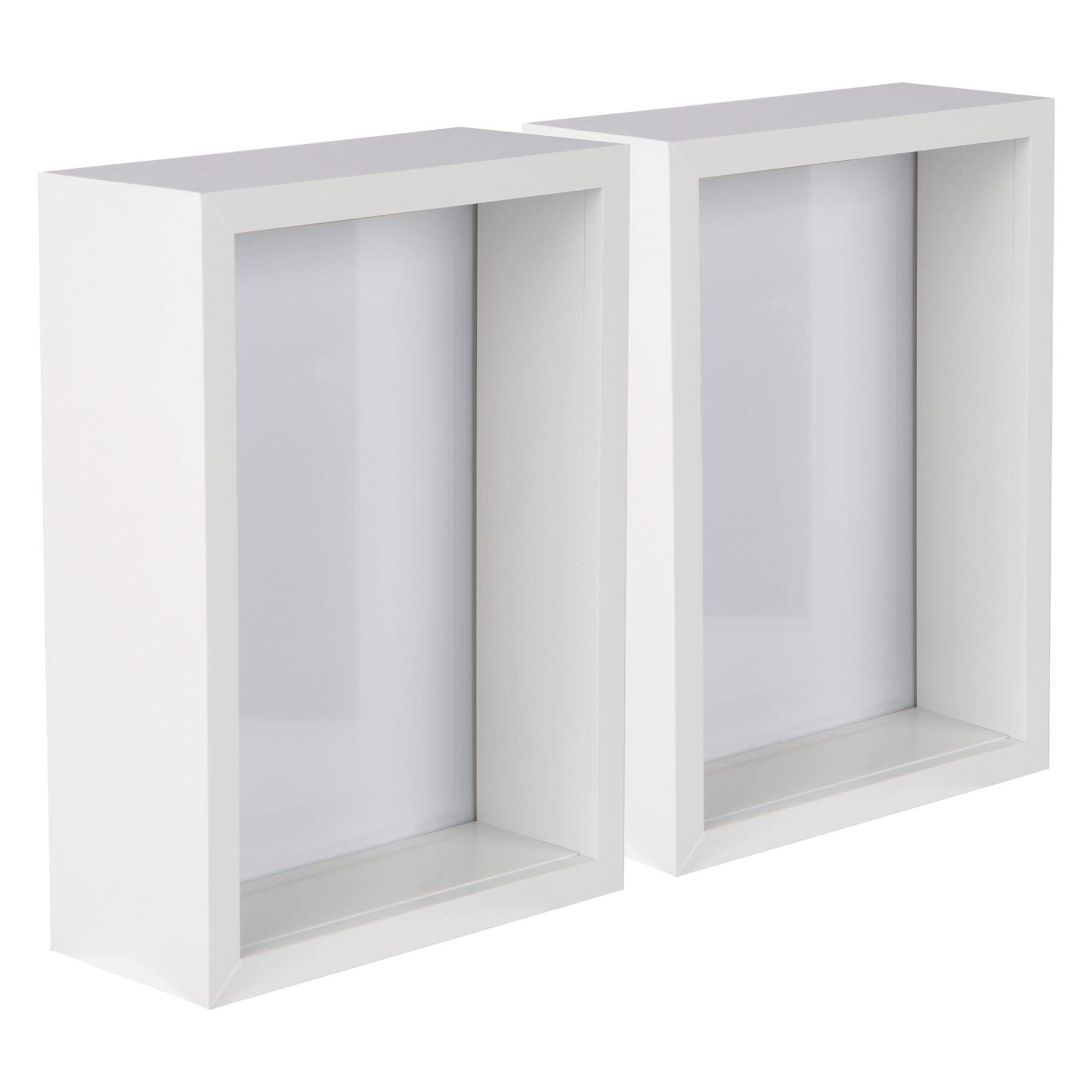 Nicola Spring 3D Shadow Box Photo Frames - 5 x 7 (12 x 17cm) - Pack of 2 - White 3D Photo Frame Picture Frame Deep Box Portrait Display Case for Crafts, Keepsakes, Wedding, Graduation