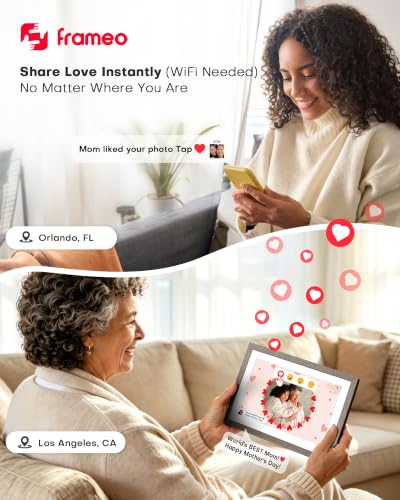Image of Digital Picture Frame, 10.1'' WiFi Frameo Electronic Photo Frame Slideshow | Share Photos via Frameo APP, 1280x800 IPS Touchscreen, 32GB, Auto-Rotate, Easy to Use, Birthday Housewarming Gifts for Women