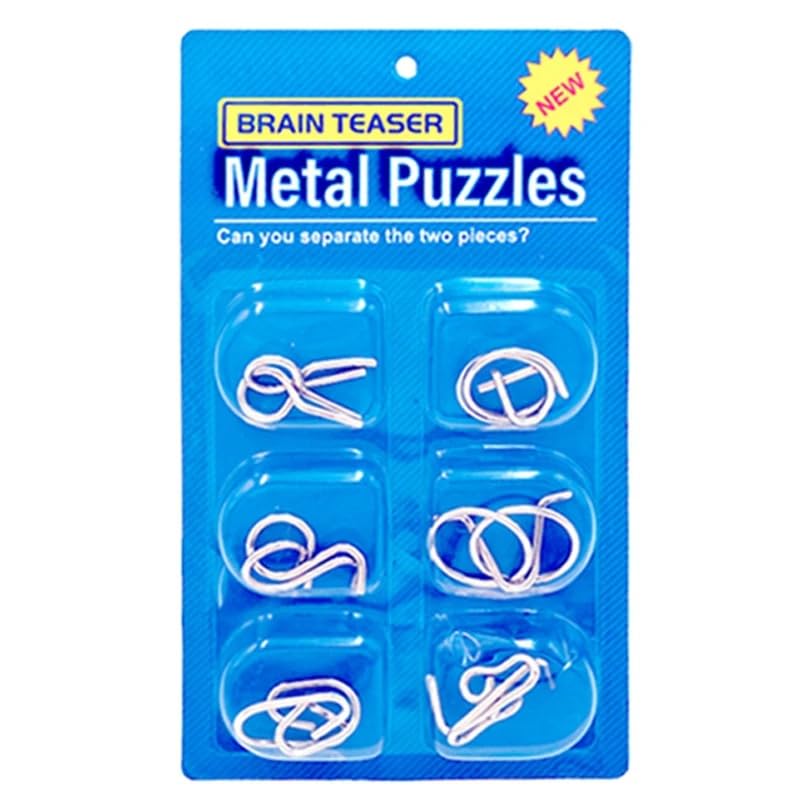 Image of Brain Teasers Metal Wire Puzzle Toys for Kids & Adults | IQ Puzzle Disentanglement Interlock Toys | Party Favors, Prizes & Gifts | Durable Mental Challenge Puzzle Game Set (6 in 1)