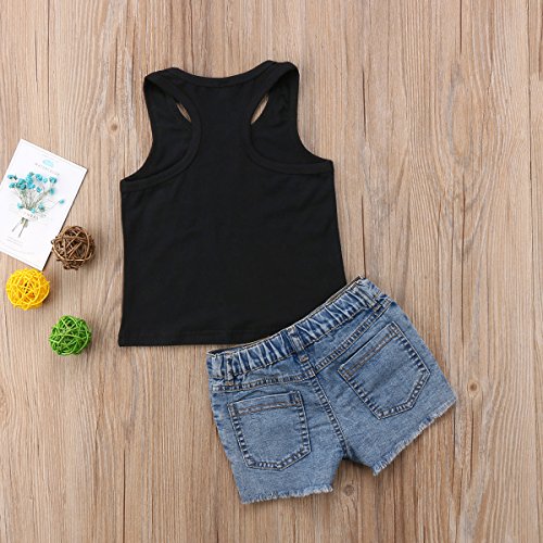 Honganda Fashion 2Pcs Toddler Kids Baby Girl Sunflower Outfits Sleeveless Tank Top+Denim Shorts Summer Clothes (Black, 2-3T)