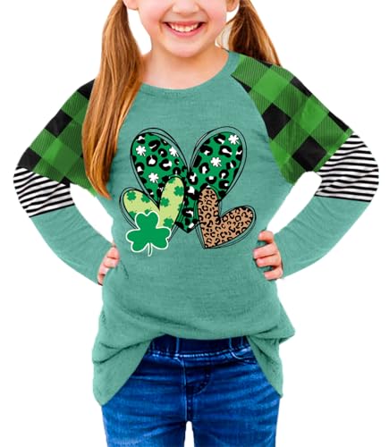 Image of BesserBay Girls St Patrick's Day Raglan Shirt Irish Sequin Lucky Stripe Shamrock Graphic Top 4-14 Years