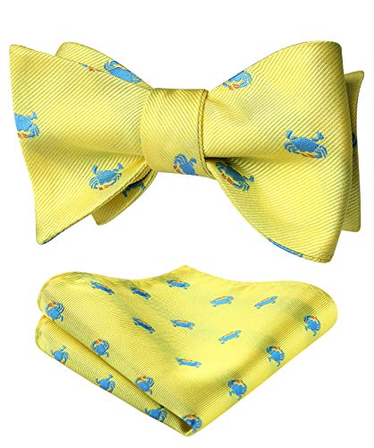 Image of HISDERN Bow Ties for Men Self Tie Animal Bowties Pocket Square Woven Silk Fun Bowtie Handkerchief Set for Wedding Party