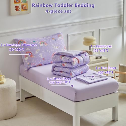 Image of DuShow Toddler Bedding Set Purple Rainbow Comforter Set for Girls Soft Cozy Bed Set