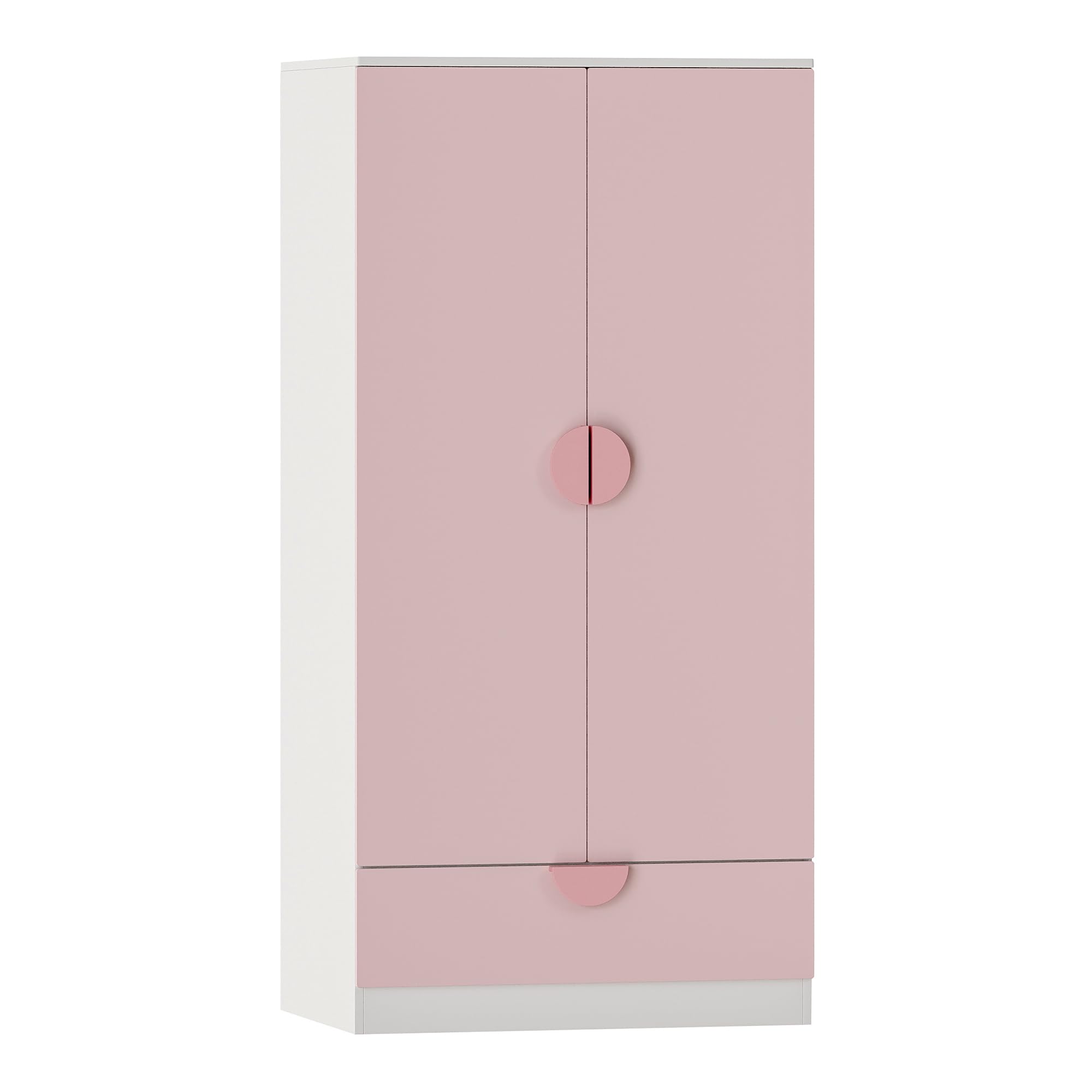 Armario Ropero Infantil Sandnes 2 Puertas con Cajón y Barra 123x60x40 cm Blanco/Rosa