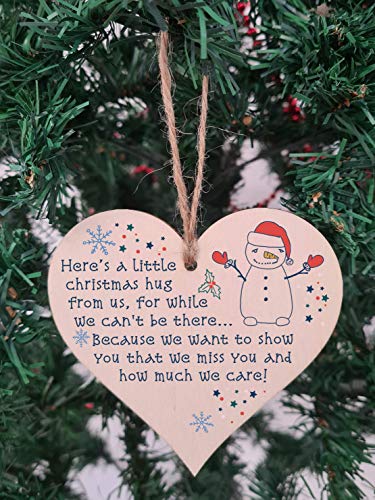 The Plum Penguin Handmade Wooden Hanging Heart Plaque Christmas Tree Bauble A Little Hug While We Can't Be There Card Alternative Long Distance Family Friends - Image 4