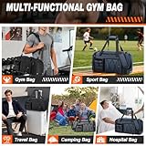 RAINSMORE Gym Bag with Shoe Compartment and Wet Pocket 40L Sports Duffel Bags for Men and Women Water Resistant Expandable Holdall Bag Travel Weekend Large Sports Bag Black - Image 7