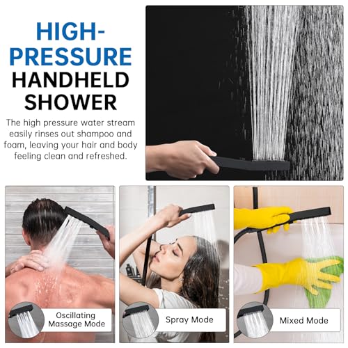 G-Promise All Metal 12 Inch Shower Head with Massage Mode Handheld, Rain Shower Head with Handheld Spray Combo, 3-Way Diverter with Pause Setting, 11 Inch Adjustable Extension Arm (Matte Black)