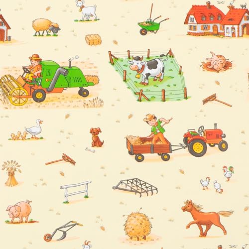 Geschenkpapier 70cm x 2m Rolle Bauernhof Tiere Muster für Kinder