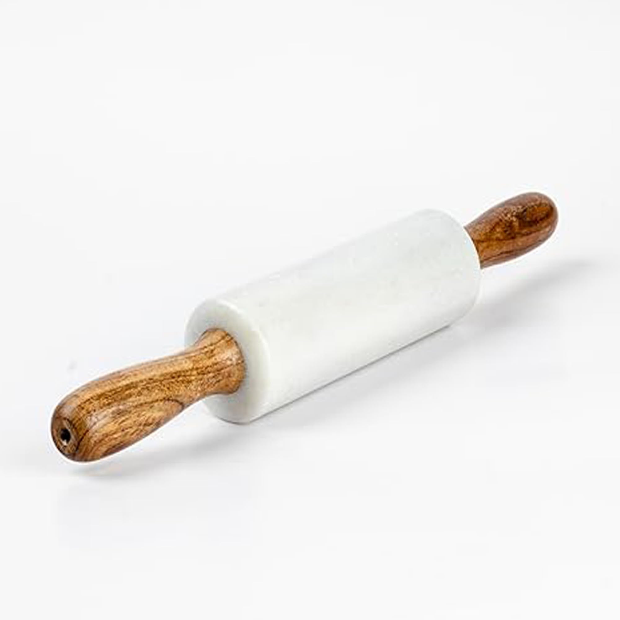 White Marble Rolling Pin with Wooden Handles, 14 Inch Dough Roller for Baking and Kitchen Use, Non Porous Surface Belan for Chapati, Roti, Pizza, Pastry and Dough Preparation-image-5