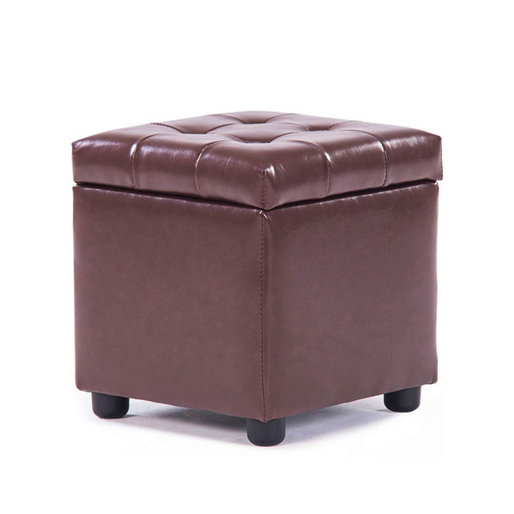 Pouf repose-pieds coffre de rangement multifonction en bois et PU marron
