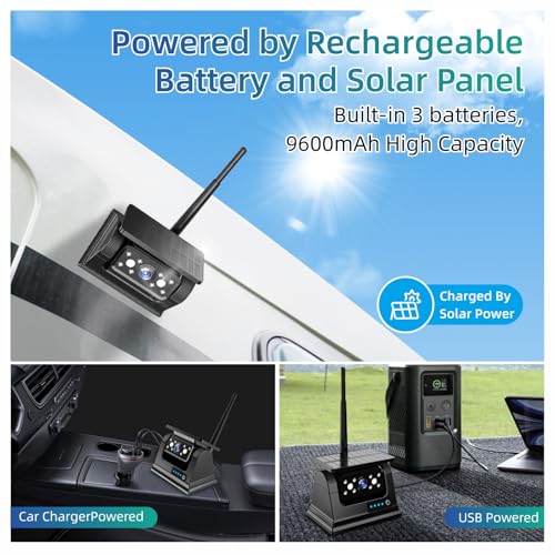 Image of 1080P Magnetic Solar Wireless Backup Camera, 9600mAh Rechargeable Battery Powered Reversing Camera, App Control WiFi Backup Camera, Easy to Install with no Drills, for RV, Trailer, Truck