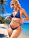 HISAGUHE Women Breathable Various Wear Way Bikini Set Two Piece Swimsuit Fashion Metal Ring Bathing Suit Swimwear(Blue,L)