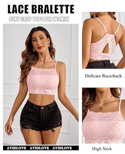 Image of Avidlove Lace Bralette for Women High Neck Camisoles Racerback Double-Layered Crop Top