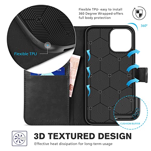 Tucch Wallet Case For Iphone 12 Mini 5G, Rfid Blocking Card Slot Stand [Shockproof Tpu Interior Protect Case], Pu Leather Magnetic Flip Folio Cover Compatible With Iphone 12 Mini 5.4-Inch, Black #TOP3