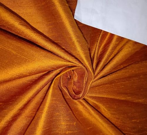 Tissu Dupion soie pure orange brûlé 137cm pour robes de mariée et rideaux