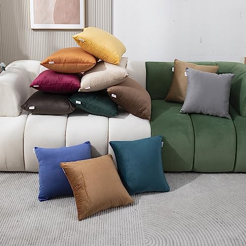 Image of HOKIPO Velvet Cushion Cover 22x22 in / 55x55 cm, Moss Brown, Pack of 2 (IN-579-MBRN-22IN*2)