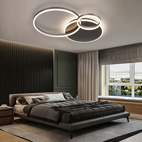 Lustre LED pour salle à manger : plafonnier géométrique noir à télécommande - 2
