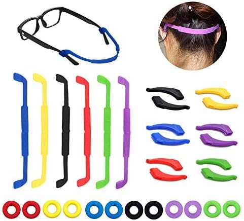 MauSong 18 Pairs Glasses Straps 6 Pack Anti-Slip Sports Glasses Strap, 6 Pairs Ear Grip Hooks Elastic Glasses Strap and 6 Round Comfort Glasses Retainers Eyeglass Temple Tips for Kids Adult