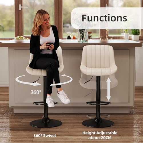 Image of Youhauchair Adjustable Faux Leather Bar Stools Set of 3, Beige1