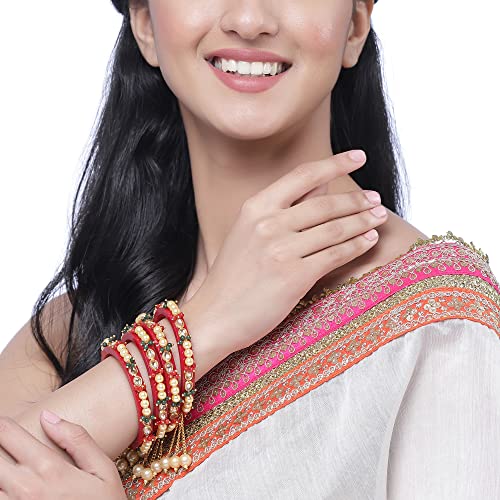 Gold-Plated Green Flower Engraved Bangles Set, Handcrafted Jewellery (Set Of 2)