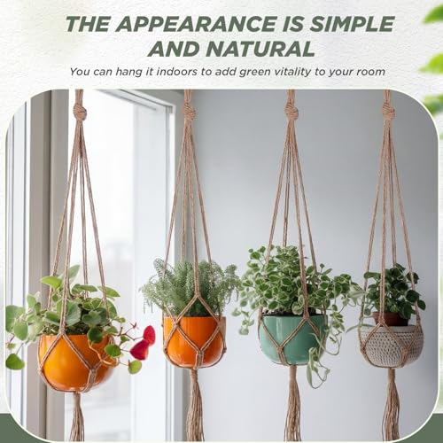 Image of EBOOT 2 Pack 33 48 Inch Large Macrame Plant Hanger Rope to Hang Flower Pot Plant Holder for Indoor Outdoor Decorations, 4 Legs (Linen Color)