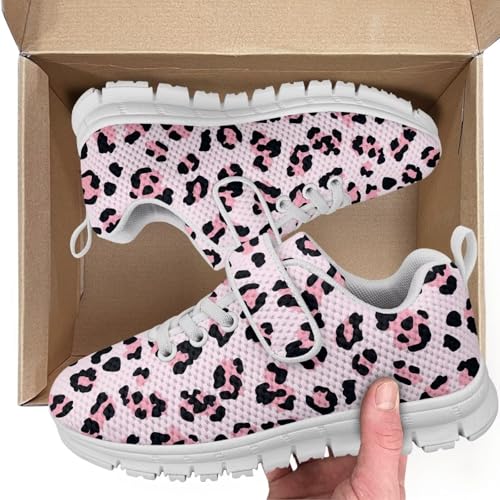 Kids Shoes, Boys Girls Sneakers Lightweight Athletic Walking/Running Tennis Shoes(Little Kid/Big Kid) Pink Leopard Pattern（White Sole）2