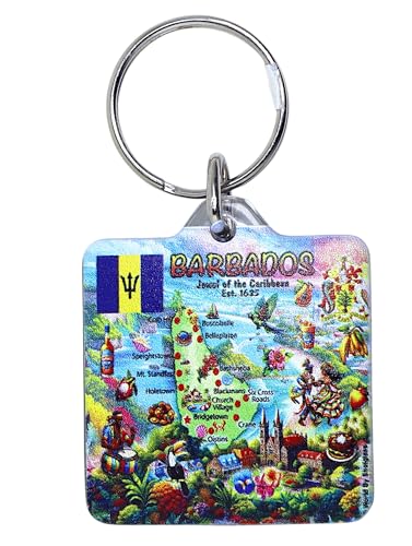 Porte-clés rectangulaire en acrylique Motif carte de la Barbade 6,3 x 3,8 cm