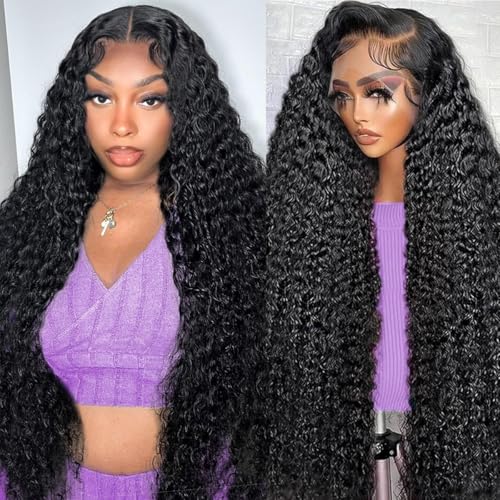 OVKVM 32 Inch Deep Wave Lace Front Wigs Human Hair