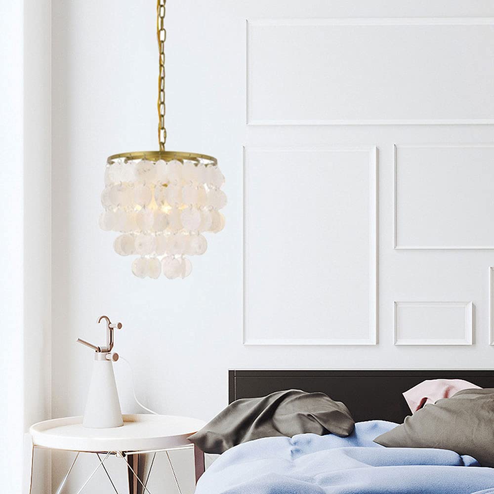 Lámpara Colgante De Concha De Nácar Capiz, Lámpara De Techo Colgante Estilo Bohemio Costero con Casquillo E26, Ideal para Dormitorio, Sala De Estar Y Comedor. Gold A