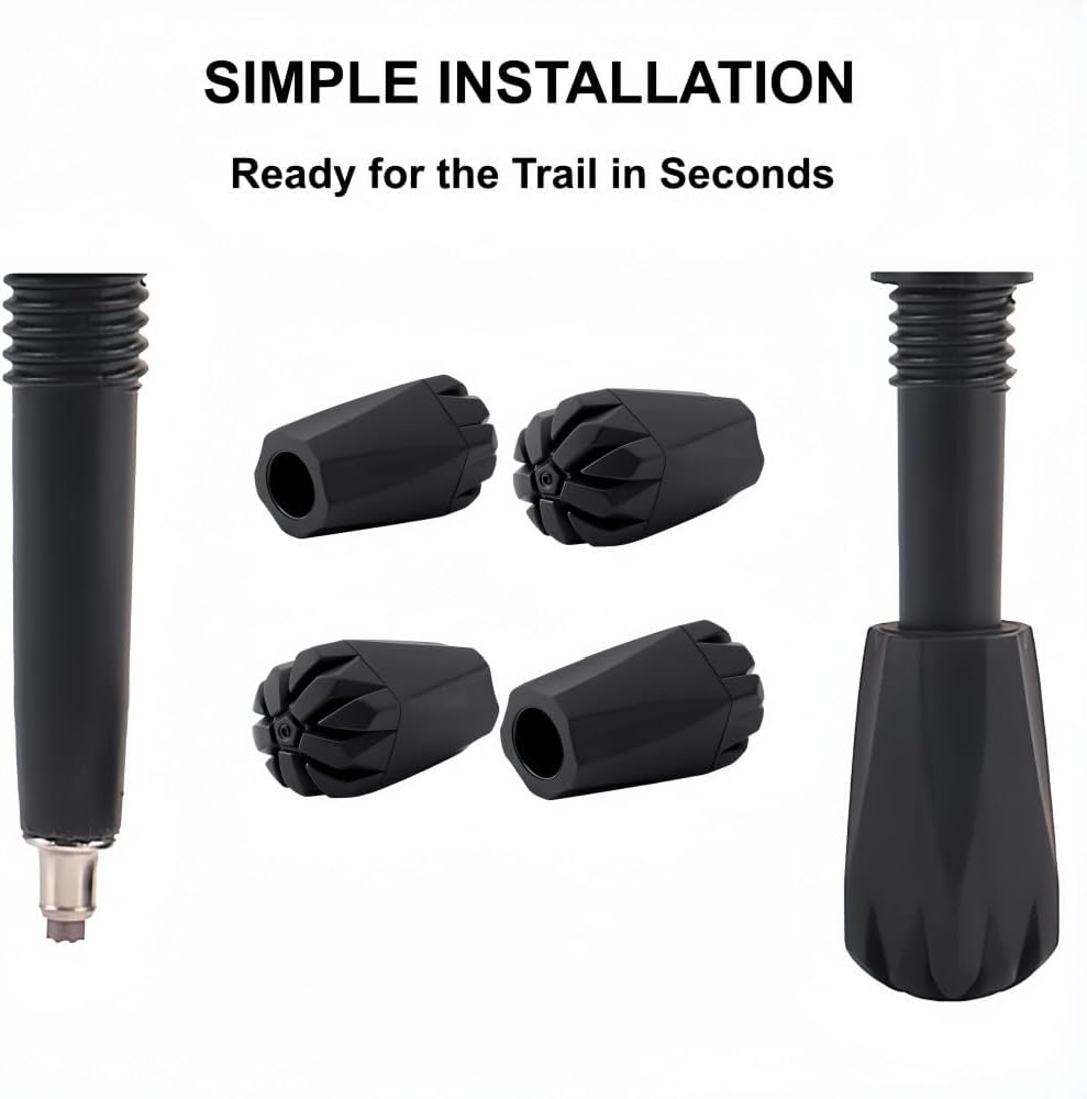 Walking Stick Tips Rubber 4pcs Trekking Pole Tips Replacement- Rubber Feet for Hiking Poles, Walking Sticks, Trekking Poles | Rubber Tip for Walking Sticks Hiking Trekking Poles Boot Tips Rubber Feet