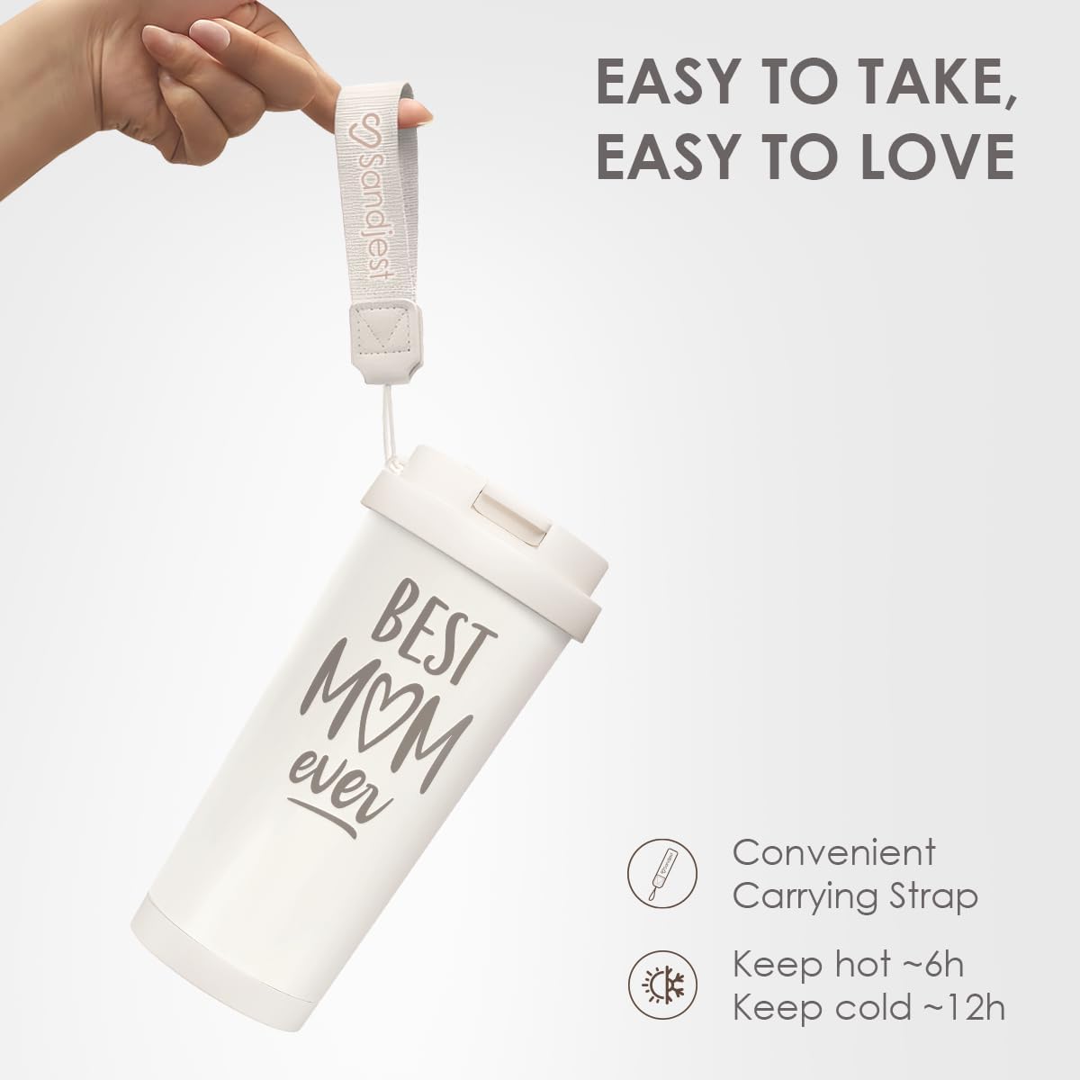 SANDJEST Best Mom Ever Tumbler - Stainless Steel 2-in-1 Lid Coffee Tumbler 18 oz, Mom Insulated Travel Mug Gift for Women Mother, Birthday Christmas Mother's Day - Image 4