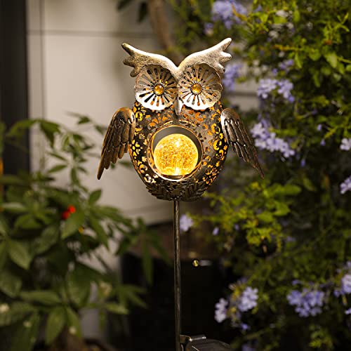 Go2garden Solar Lights Outdoor Owl Garden Gifts Mom Metal Stakes Lights for Lawn Ornaments, Yard Art, Pathway Decorations,Birthday Mothers' Day Gift for Grandma Wife (Bronze)