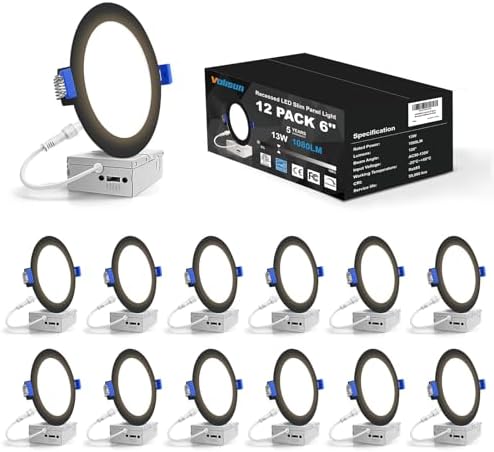 Ultra Thin 6 Inch LED Recessed Ceiling Lights - Choose 6, 12, Or 24 Pack With Junction Box