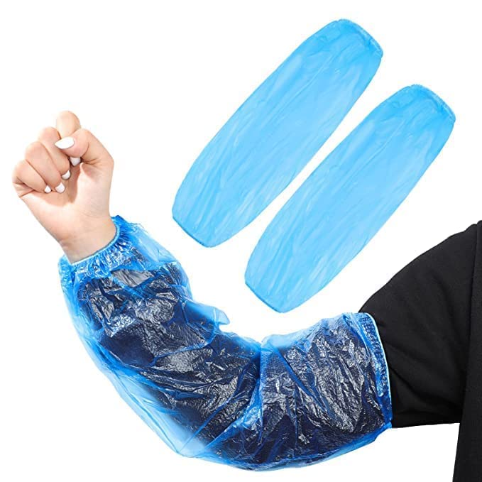 Adaamya® - 100 Pcs - Poly/Non Woven Disposable Arm Sleeves Elastic End Wrist Protection Over sleeves Cover for Painting Cleaning Blue-image-31