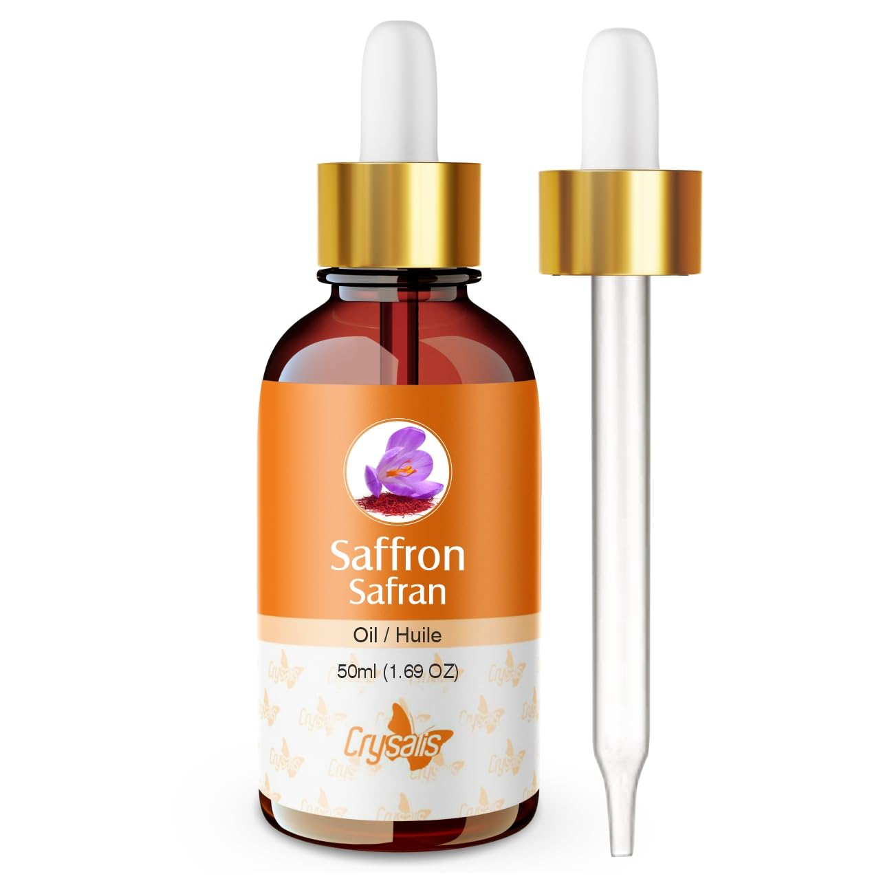 Crysalis Saffron Oil 50 ml (1.69 fl oz) – Genuine Crocus sativus Infused Carrier Oil for Brightening Facial Formulations, Skin Care & Hair Treatments