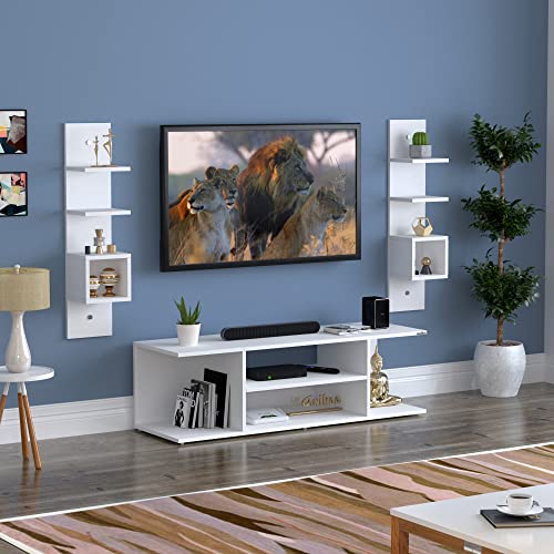 Image of Anikaa Emma Engineered Wood TV Unit /TV Stand /Floor Standing TV Unit /TV Cabinet /TV Entertainment Unit (White) - Ideal for Upto 55 inch(D.I.Y)