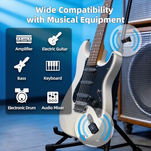 Wireless Guitar System 5.8GHz Digital Transmitter Receiver, 24bit/48kHz Audio, ＜4.6ms Low Latency, 6 Channels, 30m Outdoor Range, 30H Playtime with Charging Case for Electric Instruments - Thumbnail 3