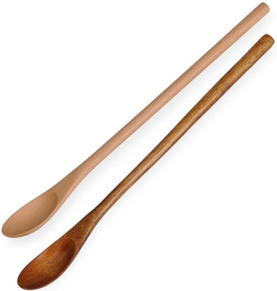 2 Pcs Vintage Long Handle Coffee Wooden Stirring Spoon Honey Mixing Spoon Kitchen Supplies