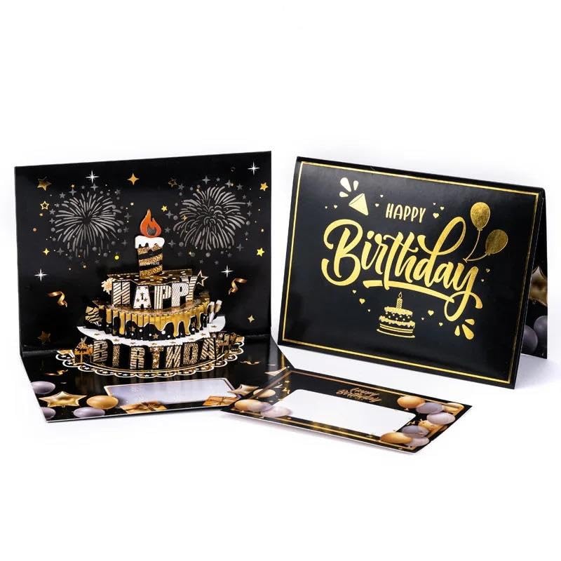 Carte de joyeux anniversaire gâteau pop-up 3D feu d'artifice
