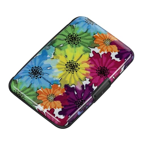 ELFISH RFID Blocking Credit Cards Holder Aluminum Wallet Metal ID Case for Men Women(Daisy)