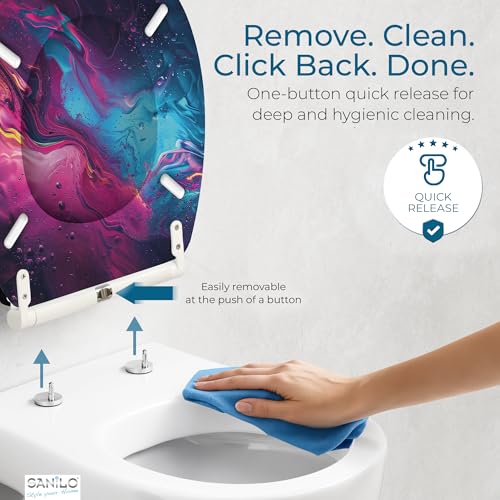 Image of Sanilo Wooden Toilet Seat with Quick Release & Soft Close [ROUND] - Decorative & Slow Close Molded Wood Seat - With One Click for Easy Installation & Cleaning - With Adjustable Fit (Lumen)