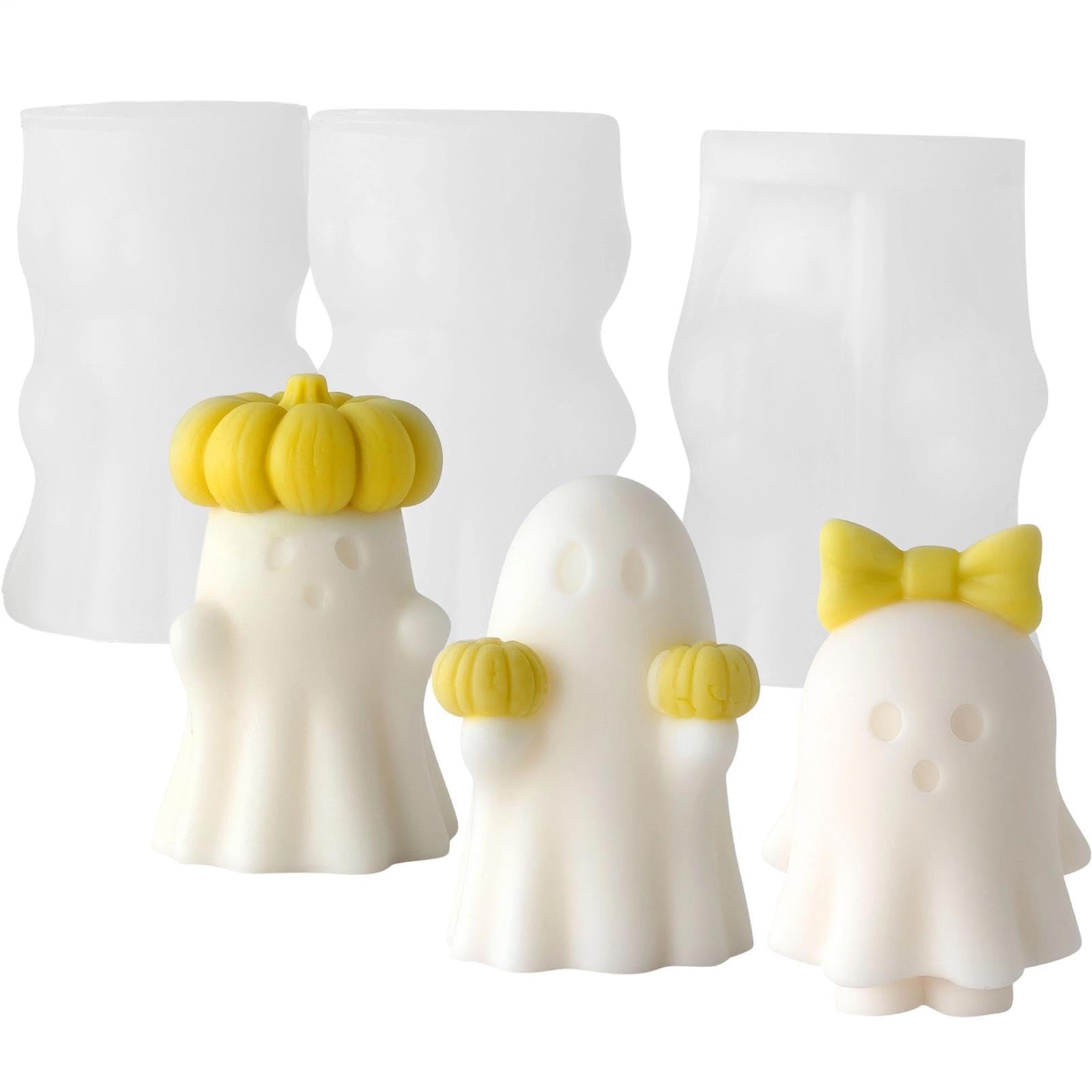 Moldes para velas de fantasmas Halloween 3 piezas silicona para manualidades de oficina