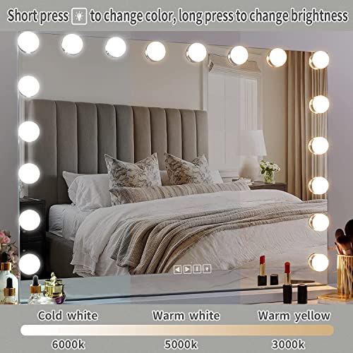 Fenair Large Vanity Mirror With Lights And Bluetooth Speaker Hollywood Lighted Makeup Mirror With Sturdy Base, 18 Dimmable Led Bulbs, 3 Light Colors, Usb Charge Port #TOP3