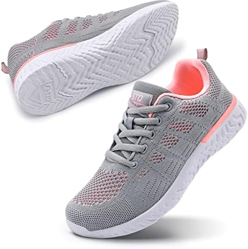 STQ Tennis Shoes for Women Lightweight Gym Workout Sneakers Mesh Running Shoes 5.5 Light Grey/Pink